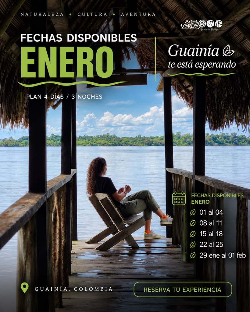 Fechas disponibles enero para los Cerros de Mavicure, Guainía: 01-04, 08-11, 15-18, 22-25, 29 ene-01 feb